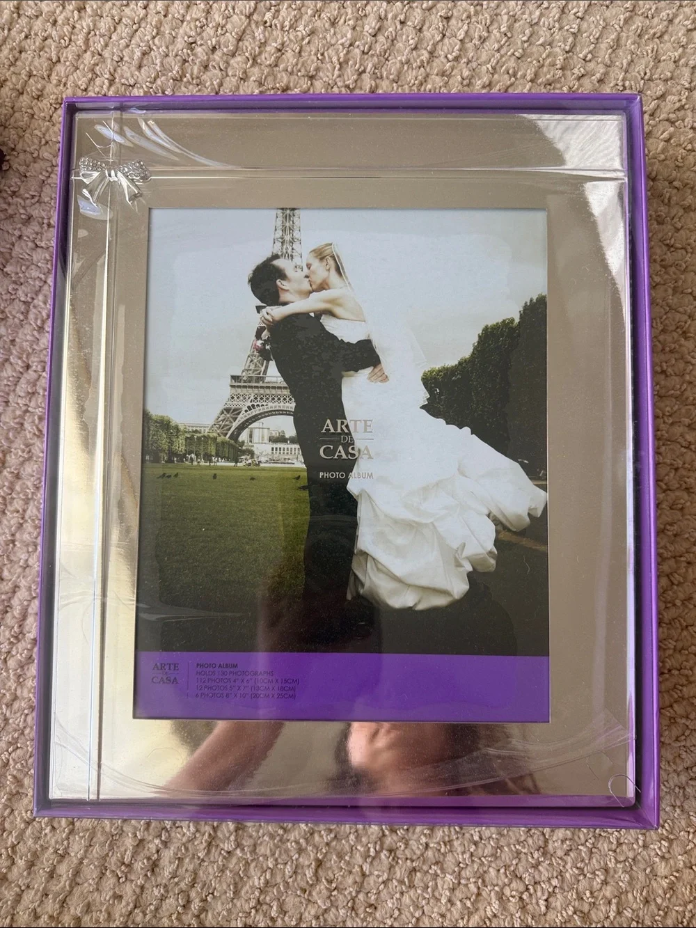 ARTE DE CASA Wedding Album in Decorative Purple Box with Violet Stripe